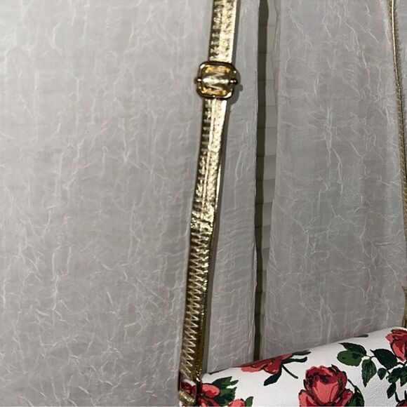 DISNEY Beauty & The Beast Rose Floral Gold Tone Faux Leather Mini Crossbody Bag - Picture 5 of 10